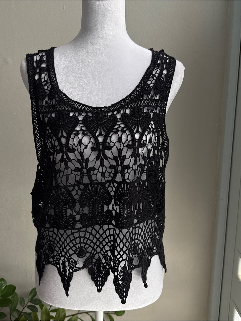 Lucky Brand Black Crochet Overlay Camisole